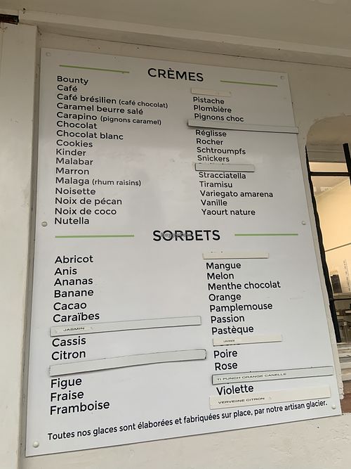 Carte de sorbets   at Glacier Jappe in Provence-alpes-côte D'azur