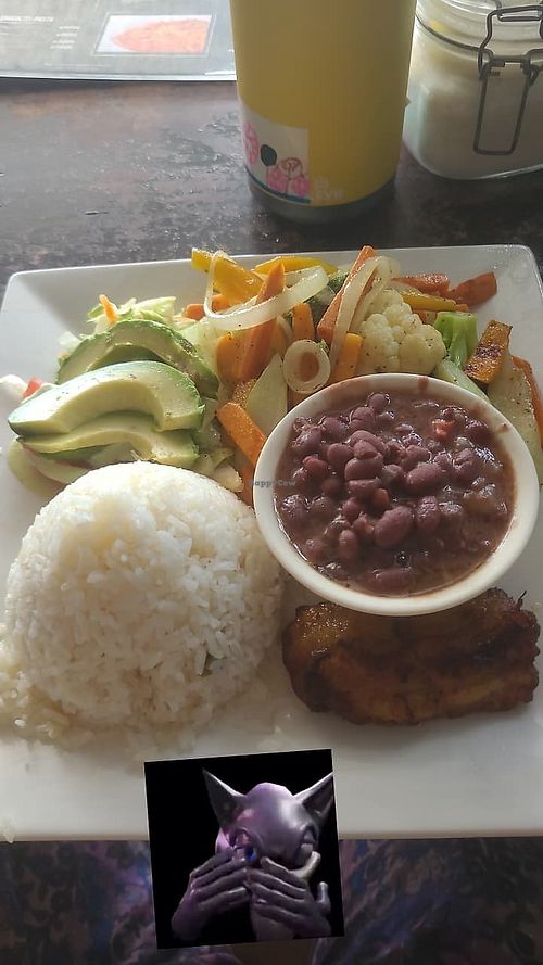 Casado vegano con vegetales fritos, aguacate en la ensalada y maduro por 4000.

Pedir el Casado vegetariano sin aderezo en la ensalada. at Soda Brasilito in Provincia De Guanacaste