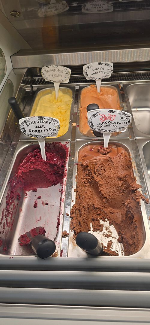 Blueberry Basil,  Passion Fruit, Guava, and Chocolate all are Dairy Free and Gluten Free at Freya's in Rockport