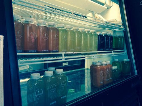 Fresh raw cold-pressed juice at Green Carrot Juice Company - Osborne Village in Winnipeg