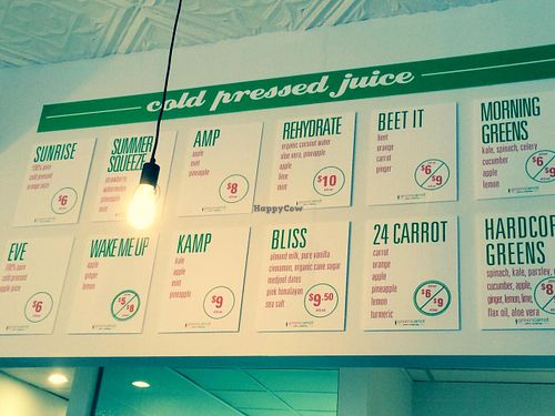 Cold-pressed juice menu at Green Carrot Juice Company - Osborne Village in Winnipeg