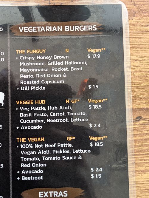 All vegetarian options can be made vegan. at The Burger Hub Tas in Rosny Park