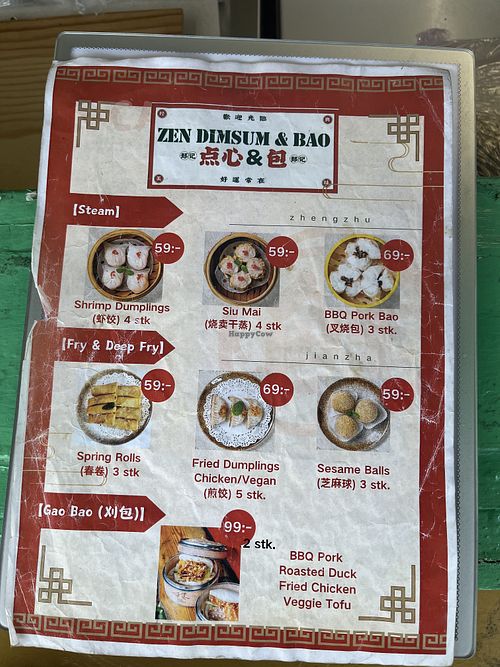 Paper menu  at Zen Dimsum & Bao in København