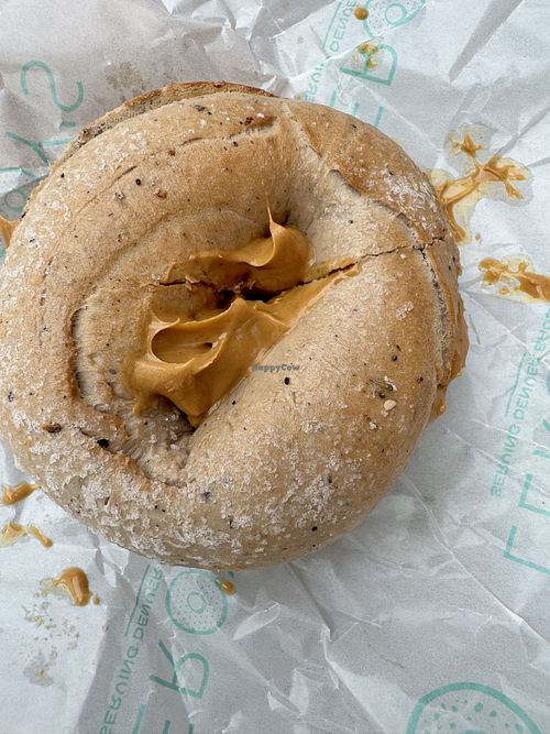 Blueberry bagel with PB  at Leroy's Bagels - 29th Ave in Denver