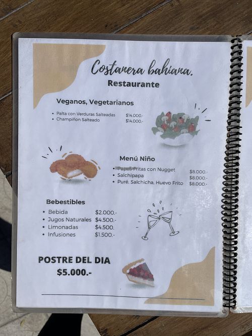Menu sample  at Costanera Bahiana in Atacama