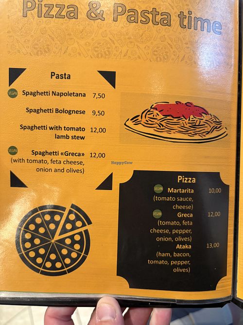 Vegan pizza and spaghetti   at Ataka in Athens