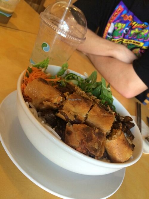 noodle with beef and egg roll  at Quan Long Hoa in Westminster