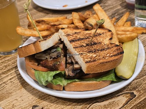 Veggie burger (sub bun for sourdough, swap secret sauce for BBQ or ketchup) at 1849 Brewing Company in Grass Valley