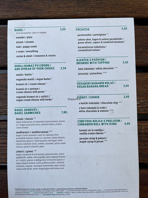 Menu  at Bagel Point in Ljubljana