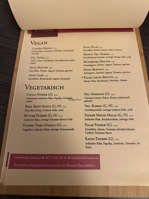 Vegane und vegetarisch Hauptspeisen. Weitere Gerichte in anderen Kategorien (Vorspeise,..) enthalten  at Hindi Cuisine in Salzburg