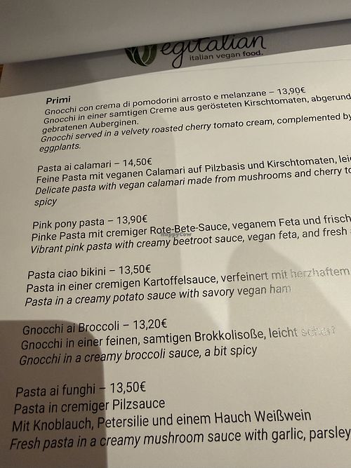 menu  at Vegitalian in Salzburg