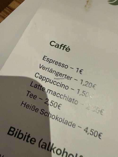coffee menu  at Vegitalian in Salzburg