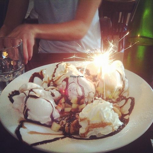 vegan belgian waffle, with ice cream and whipped cream. at Cafe Barnash in Tel Aviv