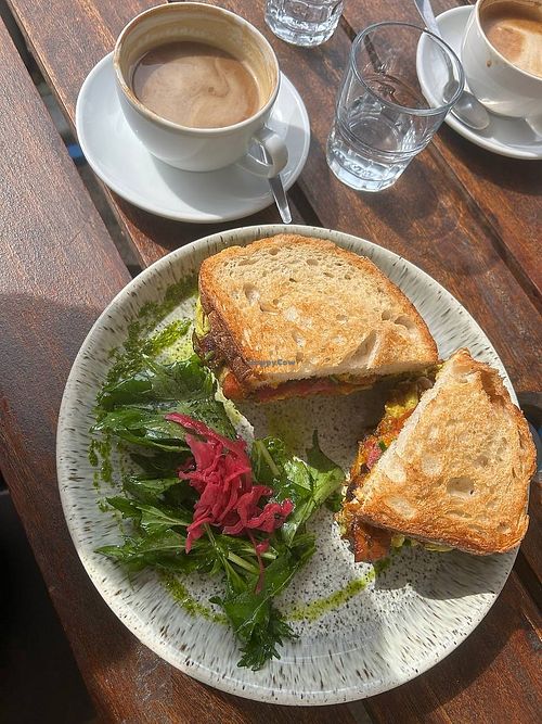 Vegan toast with smashed avocado, roasted veggies at SLICE in County Dublin