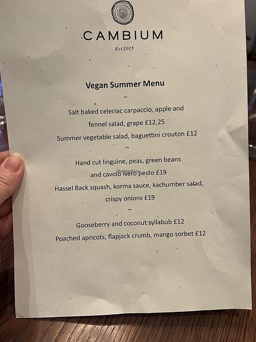 Vegan menu   at Cambium in Brockenhurst