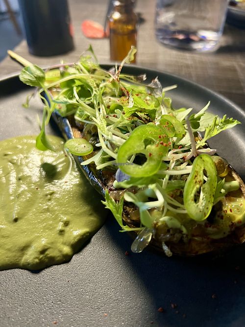 Eggplant & mint sauce  at Karppi Ravintola in Helsinki