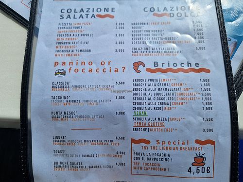 Menù at La terrazza Cigolini in Liguria