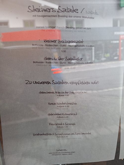 Salds menu at Steiners in Sachsen