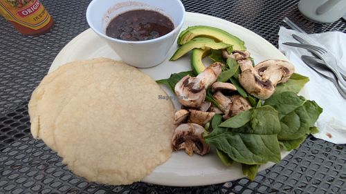 Order these sides to make tacos! Black beans, avocado, corn tortillas, uncooked spinach & mushroom. Cut up the mushrooms & mix them into the hot beans to soften & soak up flavor! at Food Bash in Winchester