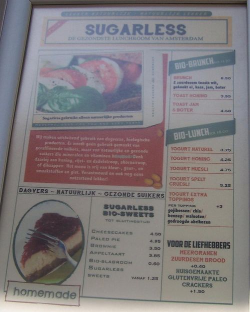 Partial menu, 2014 at Sugarless in Amsterdam