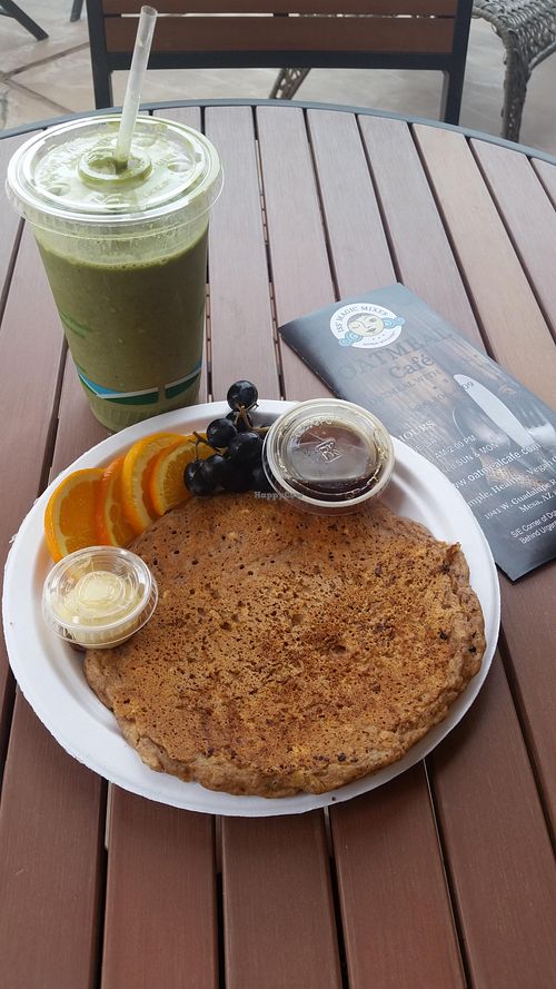 Pancakes and a juice!  at Iss' Magic Mixes Oatmeal Cafe in Mesa