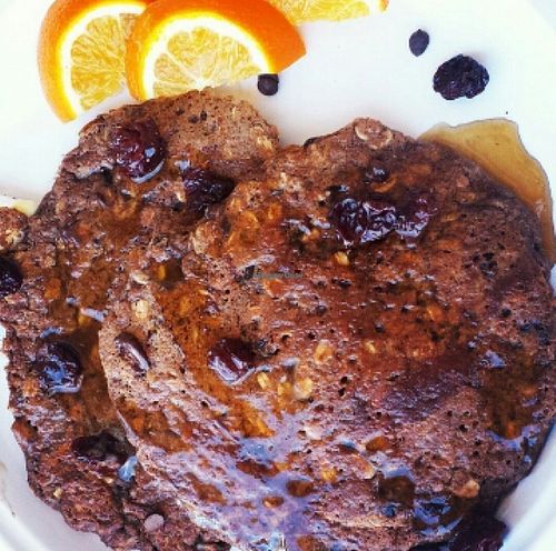 Vegan Chocolate Cherry Pancakes at Iss' Magic Mixes Oatmeal Cafe in Mesa