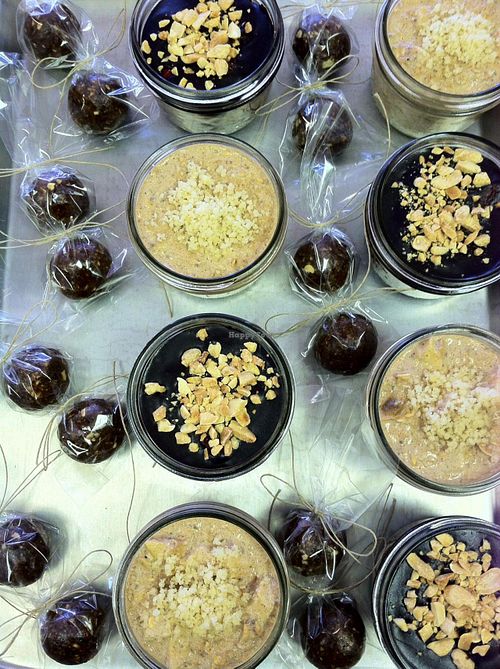 'raw' cookies, vegan raw pies and dessert cups! Nuts and dates for the crusts, coconut oil based, totally amazing! at Iss' Magic Mixes Oatmeal Cafe in Mesa