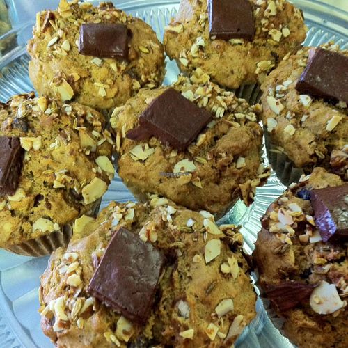 Baked goods are made with sprouted whole grains, which is better for diabetics, has a richer flavor and is a lot less work for your GI track. These almond muffins have a very special treat on top sporting a Stone Gindz vegan salted almond chocolate at Iss' Magic Mixes Oatmeal Cafe in Mesa