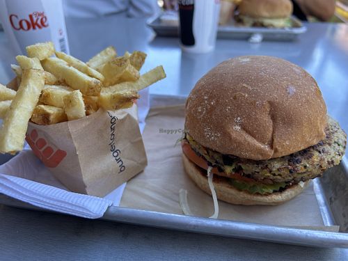 Ancient grain burger with fries   at Burger Lounge in Roseville