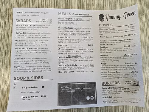 menu (Sep 2023) at Yummy Green in Victoria