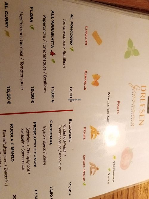 vegan pasta dishes on the menu at Giaccomo in Nordrhein-westfalen