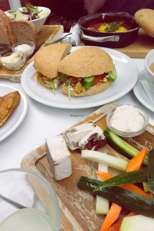 Tofu Scramble Sandwich, vegan Cheese Platter - so good! at Anastasia in Tel Aviv