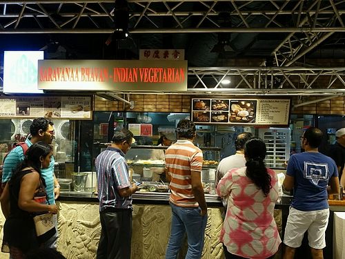 queue in front of stall on a Fri evening at Saravana Bhavan - Jurong East in West Singapore