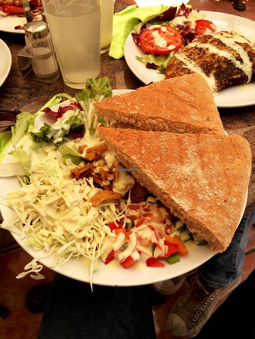 seitan kebab and vegetable pancake at Piknik Koper in Koper