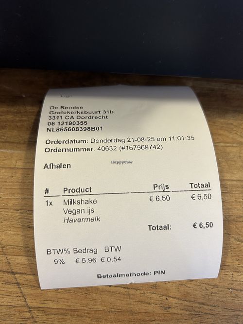 bill  at De Remise - Lunch en Koffie in Dordrecht in Zuid-holland