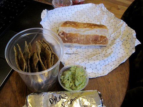 Burrito fiesta with chips and guacamole at Velo Burrito in Montreal
