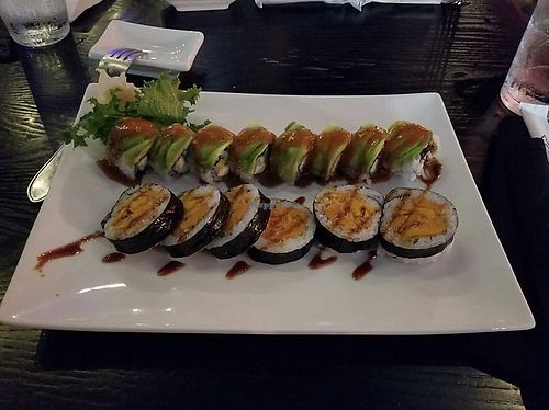 Bottom is the sweet potato roll, top is the Gandhi roll ❤  at Tsunami Sushi in Sarasota