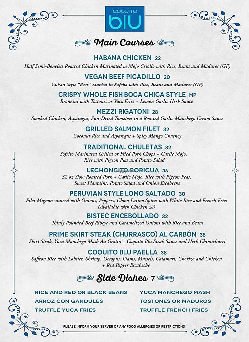 Menu  at Coquito Blu in New York
