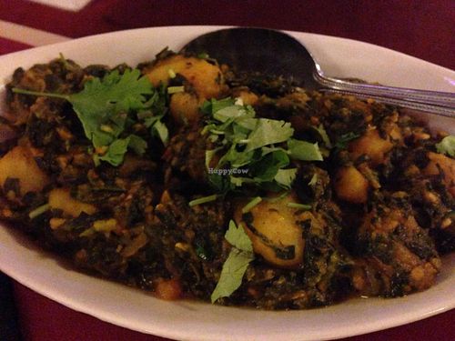 Potato and spinach dish at Purnima Bangladeshi Cuisine in Chamblee