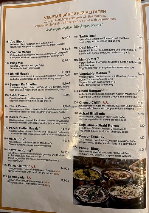 Dedicate vegetarian page  at SWAGAT indisches Restaurant & Bar in Bayern