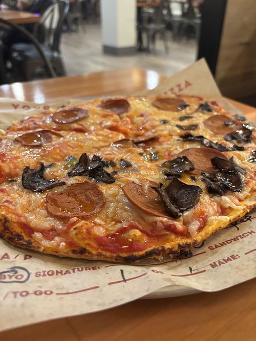 Vegan pepperoni and cheese and mushrooms   at Score Pizza in Regional Municipality Of Niagara