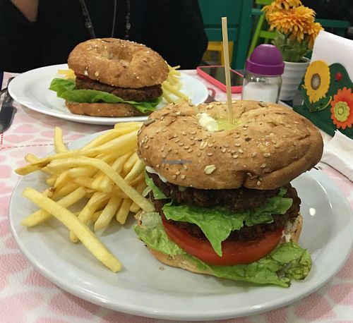 Double Soy Burger and Bacon Cheese Burger at Konu Bar in Buenos Aires