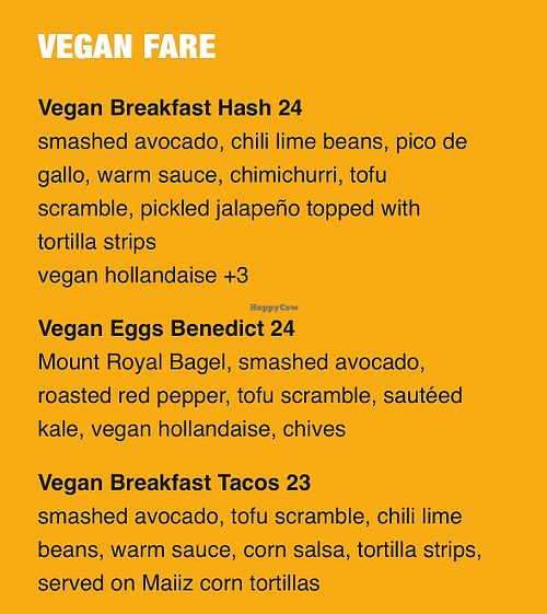 Vegan menu options  at The Ruby on Johnson in Victoria
