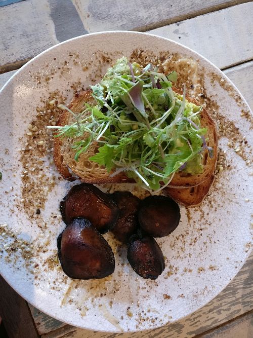 smashed avo with mushrooms instead of cheese at Dad and Dave's Cafe in Yarraville