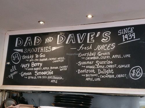 smoothie menu at Dad and Dave's Cafe in Yarraville