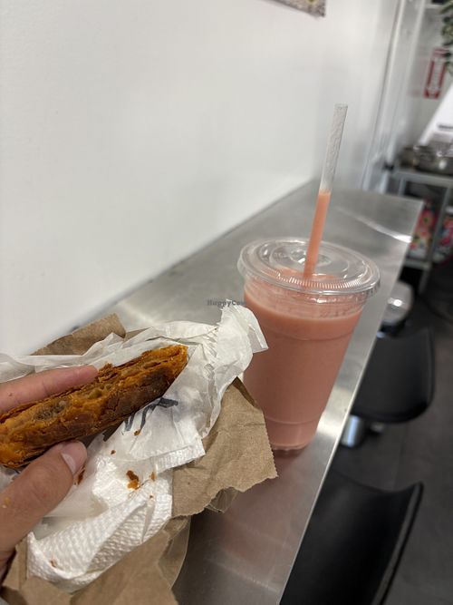 Vegan “Beef” patties and juice   at Juice & Gems in New York City