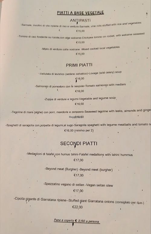 Planta base menu at Antica Adelaide in Veneto