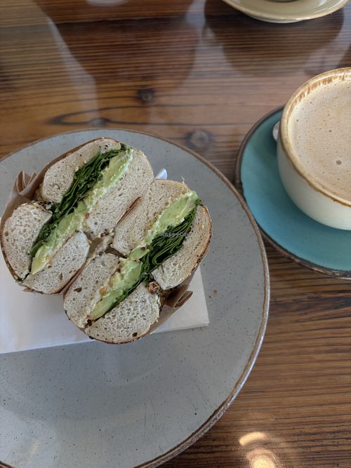 Vegan avo & hummus bagel  at Slow Rise Bakery in Horsforth