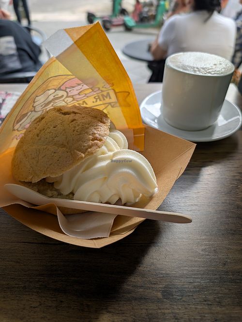 Melon cake with soft serve ice cream at Mr. Melon Pan in Berlin