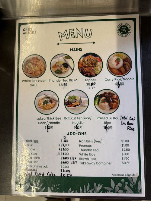 Menu  at Green Abacus in Singapore